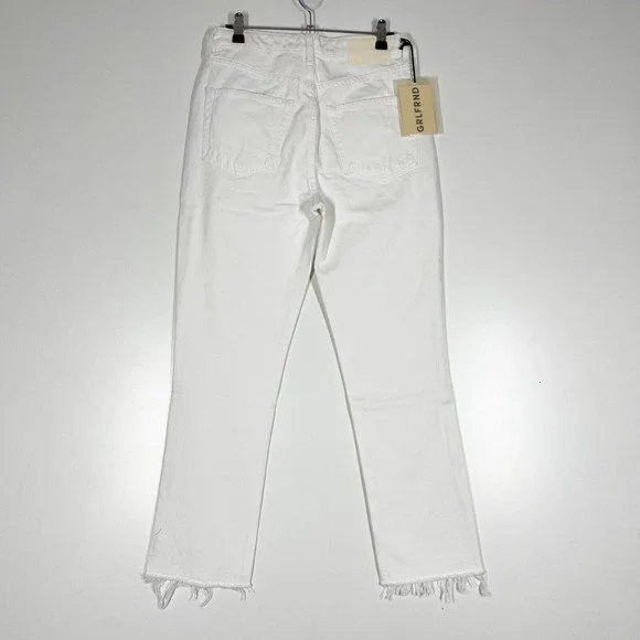 GRLFRND Karolina High Rise Straight Crop Jeans‎ White Frayed Hem Denim Sz 26 NEW - Picture 3 of 12